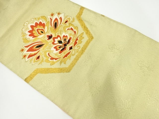 JAPANESE KIMONO / ANTIQUE NAGOYA OBI / WOVEN ABSTRACT FLOWER